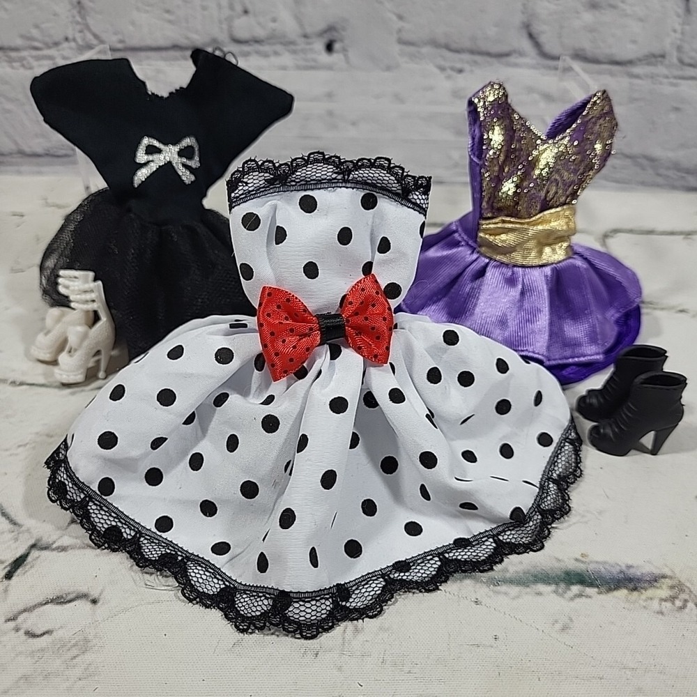 Barbie Doll Clothes Party Dresses Full Twirl Lot Of 3 With 2 Pairs Shoes Heels